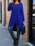 Women's 2-5XL Designer Fashion Asymmetrical Long-Sleeve Tops (Plus Size)
