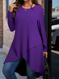 Women's 2-5XL Designer Fashion Asymmetrical Long-Sleeve Tops (Plus Size)