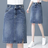 Women's 2-5XL Fashion Designer Denim Pencil Skirts (Plus Size)-Women's Fashion Designer Skirts-Blue-Women&#x27;s fashion designer plus size clothes