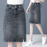Women's 2-5XL Fashion Designer Denim Pencil Skirts (Plus Size)-Women's Fashion Designer Skirts-Smoke Grey-Women&#x27;s fashion designer plus size clothes