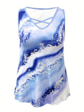 Women's 2-5XL Fashion Designer Marble Print Singlets (Plus Size)