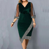 Women's 2-5XL Mesh Sleeve Fashion Designer Midi Dresses (Plus Size)