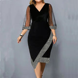 Women's 2-5XL Mesh Sleeve Fashion Designer Midi Dresses (Plus Size)