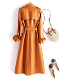 Women's 2-7XL Orange Designer Leather Trench Coats (Plus Size)