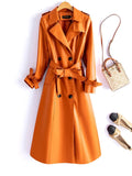 Women's 2-7XL Orange Designer Leather Trench Coats (Plus Size)