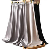 Women's 2-7XL Satin Fashion Designer A-line Midi Skirts (Plus Size)-Women's Fashion Designer Plus Size Skirts