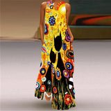 Women's 3-5XL Fashion Designer Sundress Retro Print Long Dresses (Plus Size)