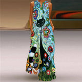 Women's 3-5XL Fashion Designer Sundress Retro Print Long Dresses (Plus Size)