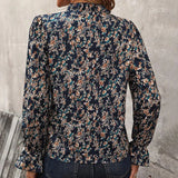 Women's 3-5XL Floral Blouse Fashion Designer Long-Sleeve Tops (Plus Size)
