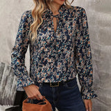 Women's 3-5XL Floral Blouse Fashion Designer Long-Sleeve Tops (Plus Size)