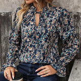 Women's 3-5XL Floral Blouse Fashion Designer Long-Sleeve Tops (Plus Size)