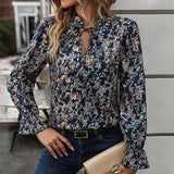 Women's 3-5XL Floral Blouse Fashion Designer Long-Sleeve Tops (Plus Size)
