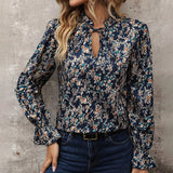 Women's 3-5XL Floral Blouse Fashion Designer Long-Sleeve Tops (Plus Size)