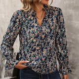 Women's 3-5XL Floral Blouse Fashion Designer Long-Sleeve Tops (Plus Size)
