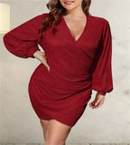 Women's 3-5XL Lantern Sleeve Fashion Designer Short Dresses (Plus Size)