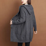 Women's 3-5XL Tops Fashion Designer Hooded Knitted Cardigans (Plus Size)