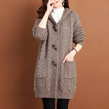Women's 3-5XL Tops Fashion Designer Hooded Knitted Cardigans (Plus Size)