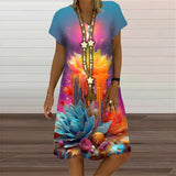 Women's 3D Flower Print A-Line 1-5XL Fashion Designer Mini Short Dresses (Plus Size)