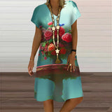 Women's 3D Flower Print A-Line 1-5XL Fashion Designer Mini Short Dresses (Plus Size)