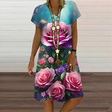 Women's 3D Flower Print A-Line 1-5XL Fashion Designer Mini Short Dresses (Plus Size)