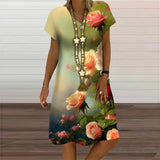 Women's 3D Flower Print A-Line 1-5XL Fashion Designer Mini Short Dresses (Plus Size)