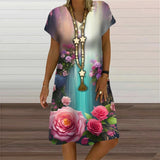 Women's 3D Flower Print A-Line 1-5XL Fashion Designer Mini Short Dresses (Plus Size)