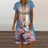 Women's 3D Flower Print A-Line 1-5XL Fashion Designer Mini Short Dresses (Plus Size)