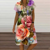 Women's 3D Flower Print A-Line 1-5XL Fashion Designer Mini Short Dresses (Plus Size)