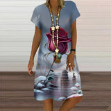 Women's 3D Flower Print A-Line 1-5XL Fashion Designer Mini Short Dresses (Plus Size)