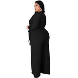 Women's Long Sleeve Designer Fashion Wrap Chest Jumpsuits (Plus Size)