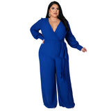 Women's Long Sleeve Designer Fashion Wrap Chest Jumpsuits (Plus Size)