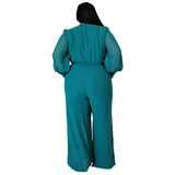 Women's Long Sleeve Designer Fashion Wrap Chest Jumpsuits (Plus Size)