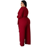 Women's Long Sleeve Designer Fashion Wrap Chest Jumpsuits (Plus Size)