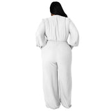 Women's Long Sleeve Designer Fashion Wrap Chest Jumpsuits (Plus Size)