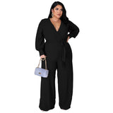 Women's Long Sleeve Designer Fashion Wrap Chest Jumpsuits (Plus Size)