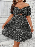 Women's 4XL Fashion Designer Floral Off Shoulder Short Dresses (Plus Size)