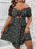 Women's 4XL Fashion Designer Floral Off Shoulder Short Dresses (Plus Size)