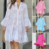 Women's Collar Puff Sleeve Fashion Designer Transparent A-line Short Dresses (Plus Size)