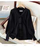 Women's 5-9XL Fashion Designer Loose V-Neck Bow Jerseys (Plus Size)-Women's Tops Fashion Designer Plus Size Jerseys