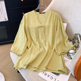Women's 5-9XL V Neck Fashion Designer Blouse Tops (Plus Size)-Women's Fashion Designer Plus Size Long-Sleeve Tops