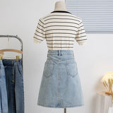 Women's A-line 2-5XL Denim Fashion Designer Mini Skirts (Plus Size)