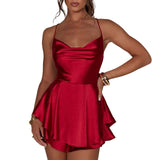 Women's A-Line Cami Satin Fashion Designer Playsuit Rompers