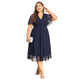 Women's A-Line Fashion Designer 3-6XL Chiffon Midi Dresses (Plus Size)