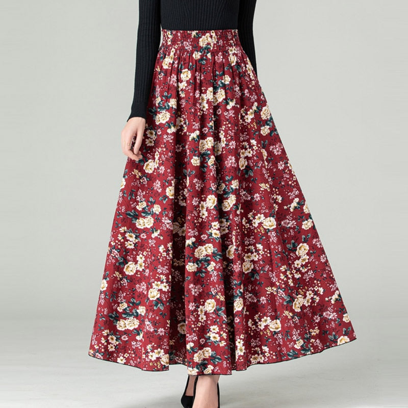 Women's A-Line Fashion Designer Maxi Floral Skirts (Plus Size)