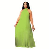 Women's A-Line Fashion Designer Pleated Long Dresses (Plus Size)