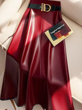 Women's A-Line Fashion S-3XL Designer PU Leather Skirts (Midi)