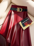 Women's A-Line Fashion S-3XL Designer PU Leather Skirts (Midi)