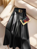 Women's A-Line Fashion S-3XL Designer PU Leather Skirts (Midi)