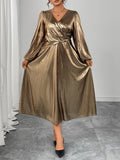 Women's A-Line Metallic 1-5XL Gold Fashion Designer Long Dresses (Plus Size)