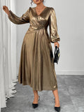 Women's A-Line Metallic 1-5XL Gold Fashion Designer Long Dresses (Plus Size)